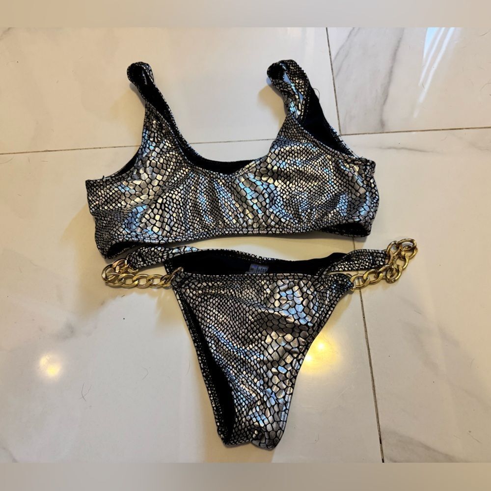 Snake Print Bikini with Chain Detail #21